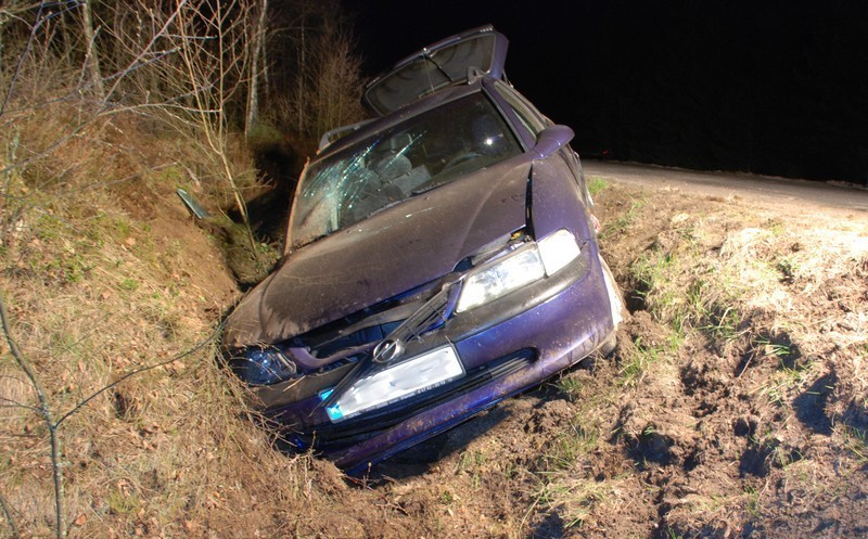 Opel wylądował w rowie, a dwie osoby trafiły do szpitala