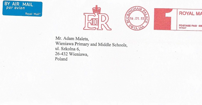 List z pałacu Buckingham, skierowany na ręce Adama Malety,...