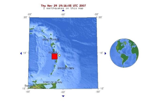 Miejsce wystąpienia trzęsienia ziemi (czerwony kwadrat)