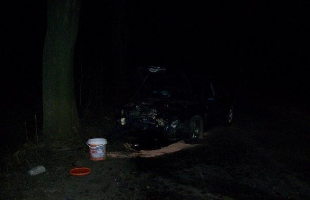 Wypadek w Orchowie. Ford uderzył w drzewo