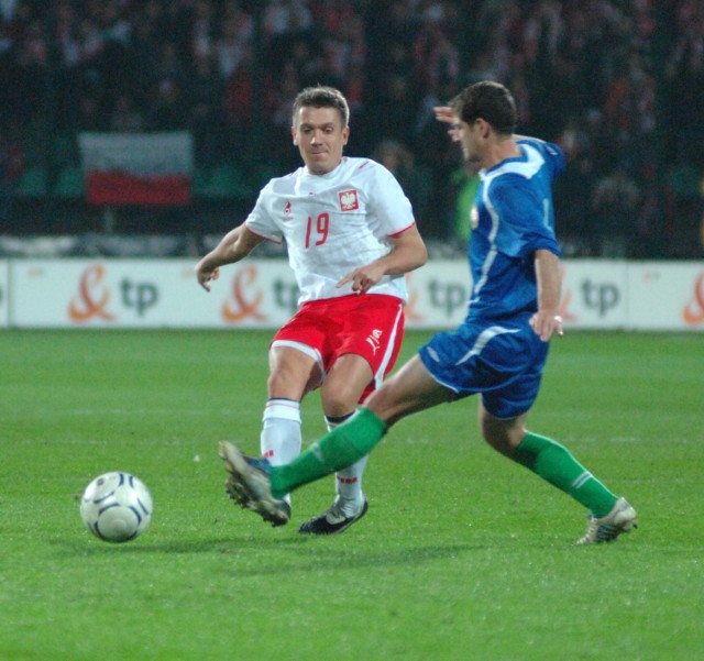 Łukasz Garguła w czasie meczu Polska - Kazachstan  5:0 w 2007 roku. To spore wzmocnienie zielonogórskiego Falubazu