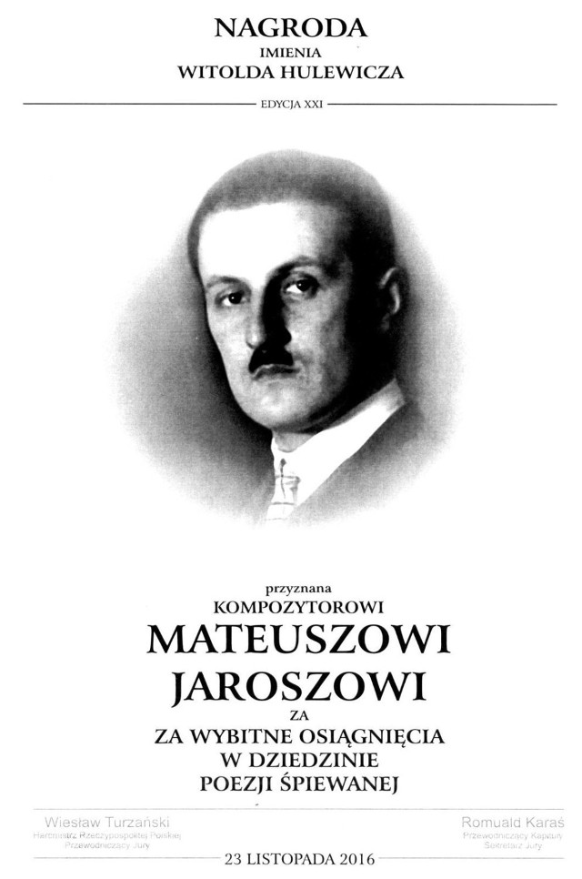 Mateusz Jarosz - nagroda Hulewicza