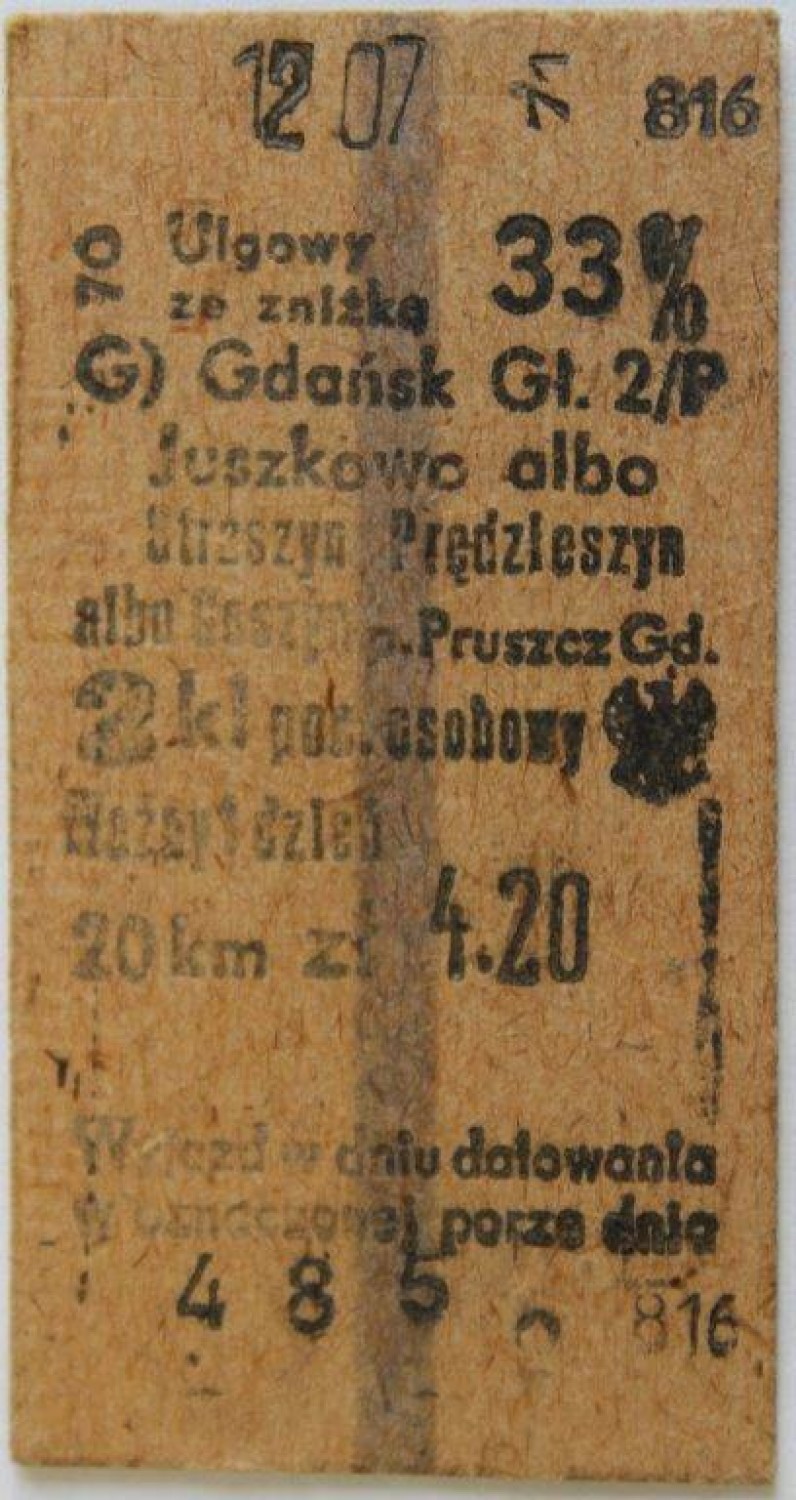 Bilet znizkowy 33 proc. z Gdańska Głównego do Juszkowa albo...