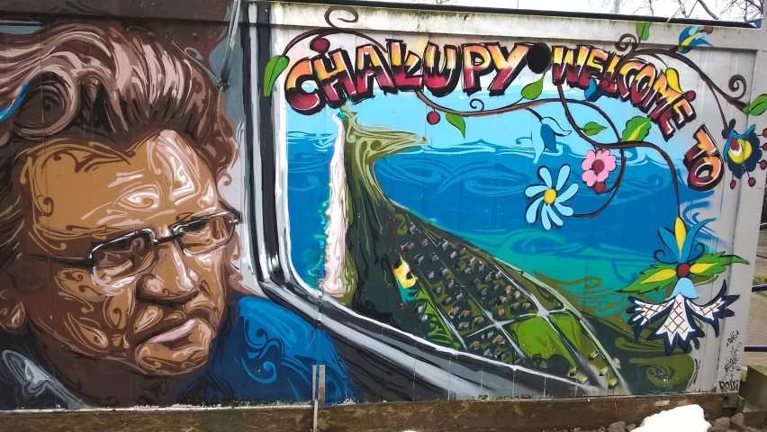 Chałupy - mural ze Zbigniewem Wodeckim