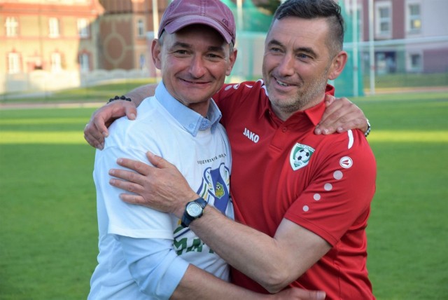 Trenerzy, od lewej: Andrzej Sawicki (Lechia Zielona Góra) i Grzegorz Kopernicki (Carina Gubin).