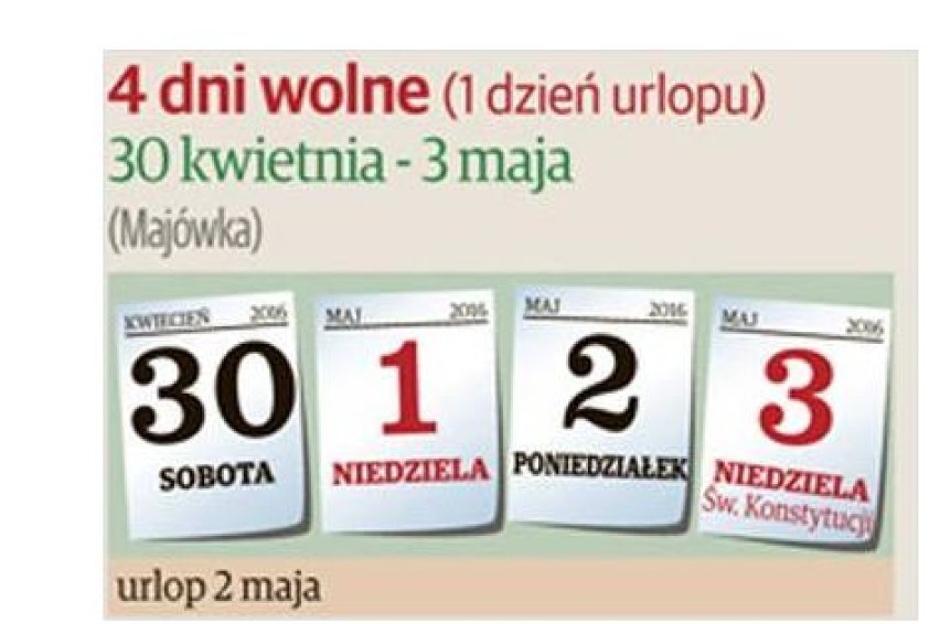 Dni wolne od pracy w 2016 roku: wolne w maju
Długi majowy...