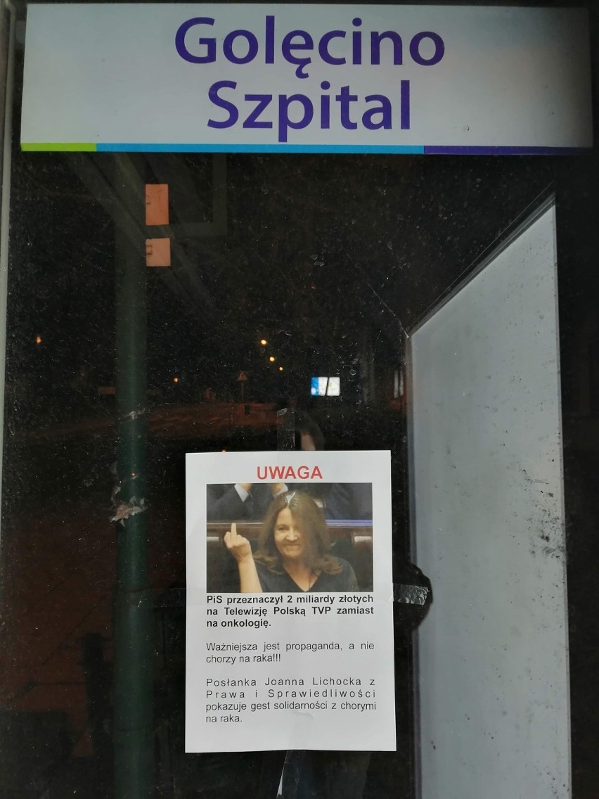 Plakaty z Lichocką w Szczecinie. A na nich podpis: "Ważniejsza jest propaganda, a nie chorzy na raka" 