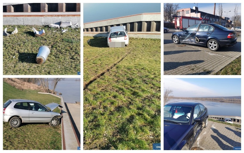 Wypadek na parkingu przystani OSiR przy ulicy Piwnej we Włocławku [zdjęcia]