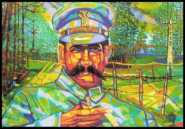 Portret Jerzego Piłsudskiego na tle przyrody powiatu legionowskiego został namalowany przez Marka Kraussa.