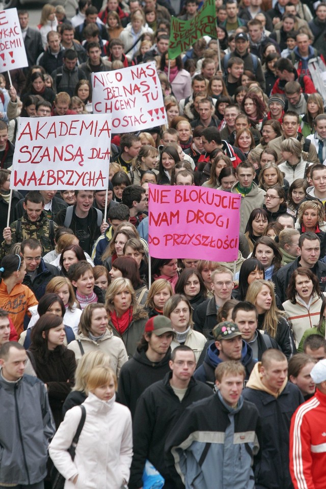 Protest studentów w Wałbrzychu przeciwko likwidacji filii Akademii Ekonomicznej