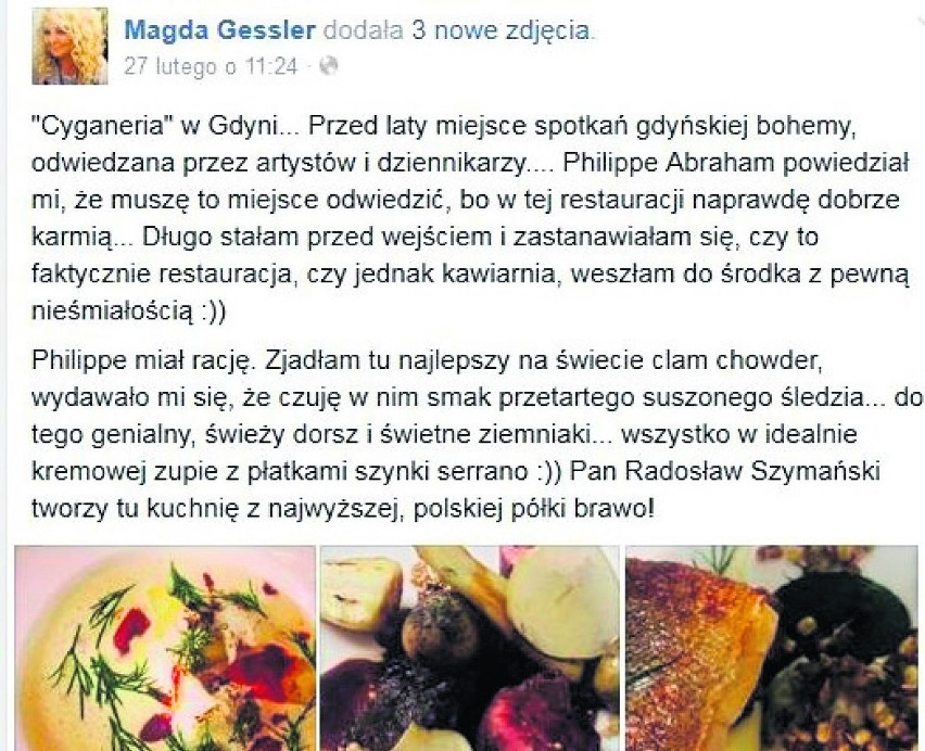 Gdynia. Magda Gessler pochwaliła Cyganerię za posiłek. Co jadła?