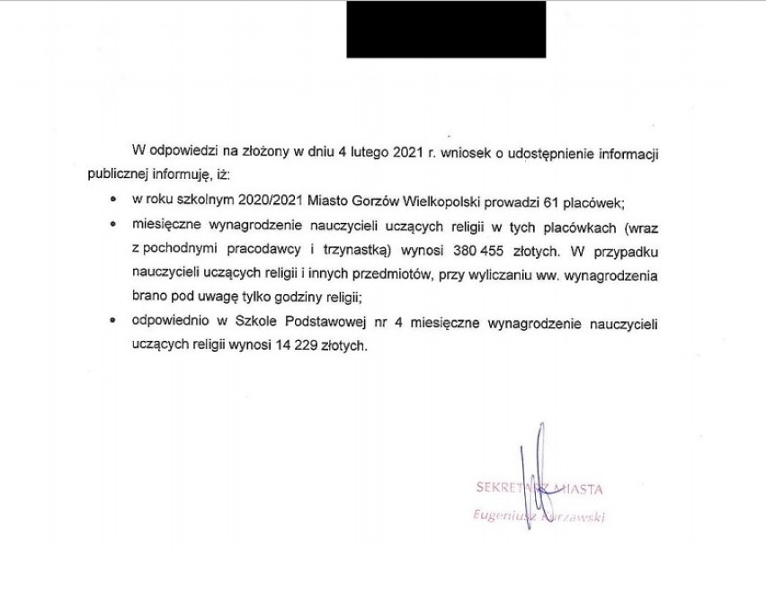 Ile kosztuje nauczanie religii w gorzowskich szkołach?...