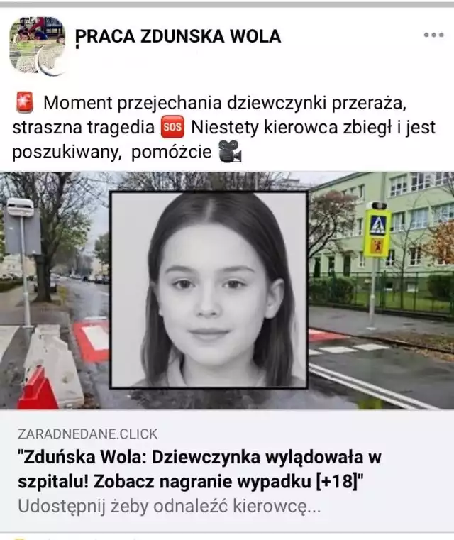 Policja w Zduńskiej Woli alarmuje: Wiadomość o potrąconym dziecku to fake news!