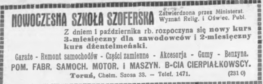 Nowoczesna szkoła szoferska - reklama z 1925 roku.