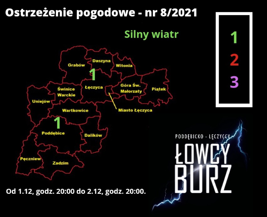 Uwaga, będzie mocno wiało! Ostrzeżenie od Poddębicko-Łęczyckich Łowców Burz. Przekaż dalej INFOGRAFIKI