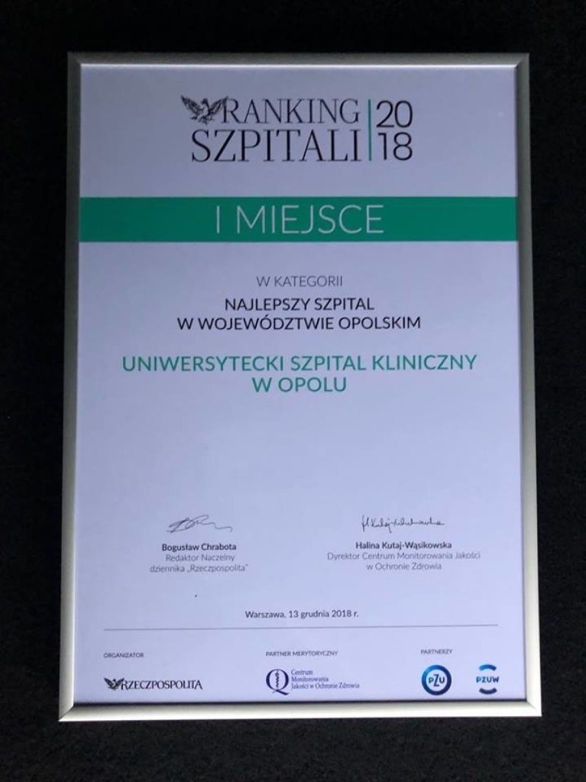 Uniwersytecki Szpital Kliniczny w Opolu na 23. miejscu w kraju w Rankingu Szpitali 2018
