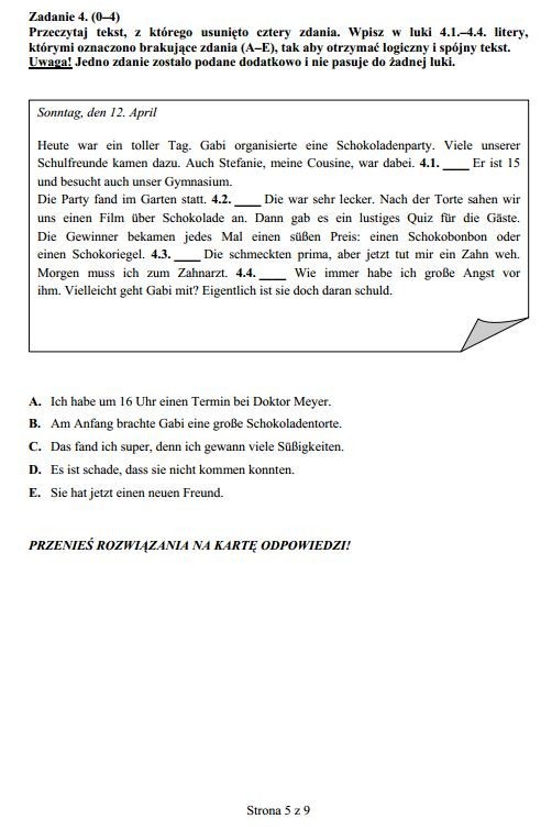 Egzamin gimnazjalny 2013. Język niemiecki [ARKUSZE, TESTY, PYTANIA, ODPOWIEDZI]