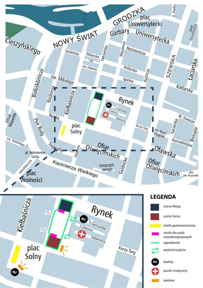 Wrocławski Sylwester 2016/2017 w Rynku. Mapka