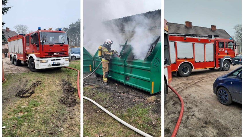 Pożar kontenera na śmieci w miejscowości Dobczyn. Do akcji gaśniczej ruszły dwa zastępy straży pożarnej [zdjęcia]
