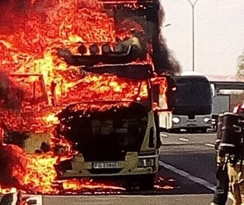 Do pożaru ciężarówki doszło niedaleko mostu w Cigacicach, na...