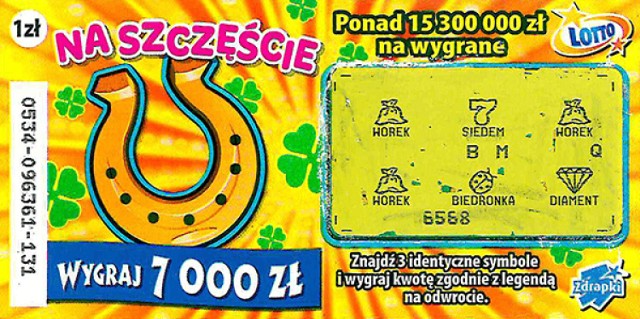 Szczęście uśmiechnęło się do gracza, który kupił Zdrapkę  Na konto osoby, która zagrała w punkcie w Łochocinie trafiło 7 000 złotych.