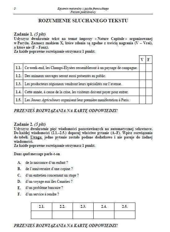 Matura 2012 z CKE: język francuski poziom - podstawowy [ARKUSZE]