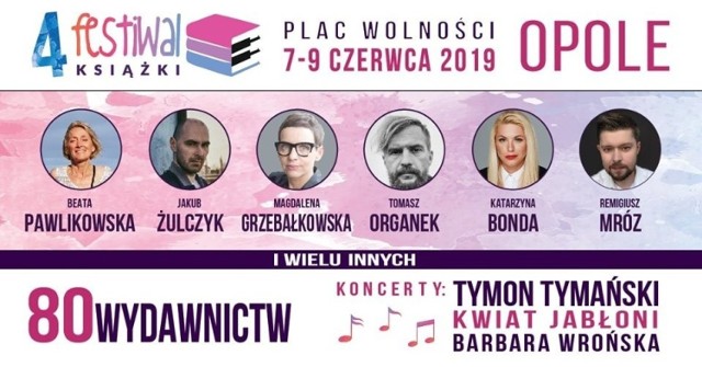 Festiwal Książki 2019 

Festiwal Książki 2019 - KONCERTY

Festiwal Książki Opole to jedyny w Polsce festiwal literacki, który promuje czytelnictwo poprzez muzykę. 

W tym roku Fabryka Inspiracji zaprosiła trzy gwiazdy muzyczne, które zwieńczą każdy festiwalowy dzień. 

W piątek będzie usłyszymy Tymona Tymańskiego z projektem Tymański/Ciechowski, w sobotę koncert zespołu  Kwiatu Jabłoni, natomiast w niedzielę będzie miał miejsce koncert Barbary Wrońskiej.