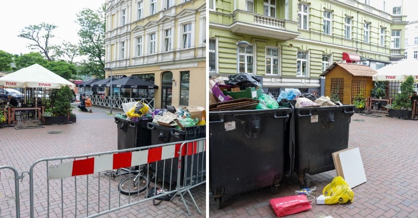 Śmietniki wsród restauracyjnych ogródków. To efekt remontu w śródmieściu w Szczecinie. Jak długo to potrwa?