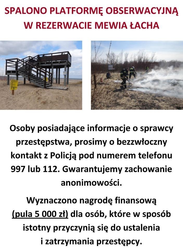 Pożar platformy widokowej w rezerwacie przyrody Mewia Łacha [ZDJĘCIA]