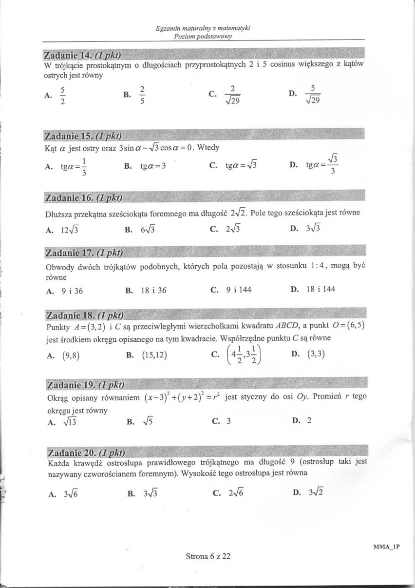 Arkusze matury poprawkowej z matematyki 2015