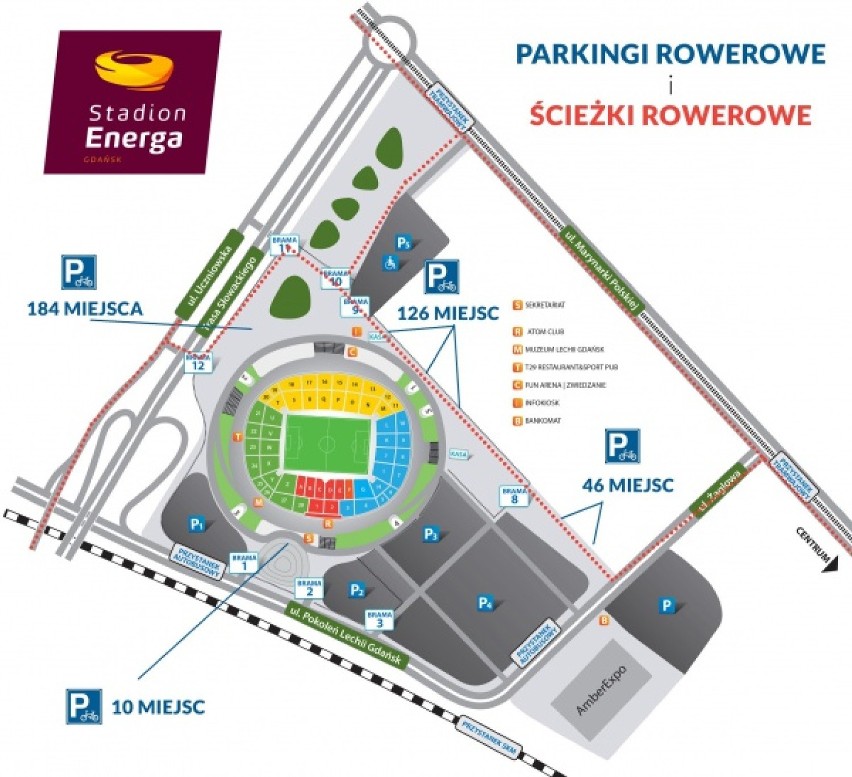 Stadion Energa Gdańsk - parkingi i ścieżki rowerowe