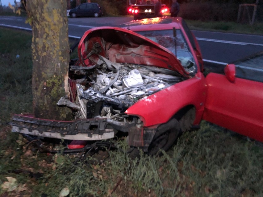 Wypadek na drodze Włocławek - Radziejów. Audi uderzyło w drzewo [zdjęcia]