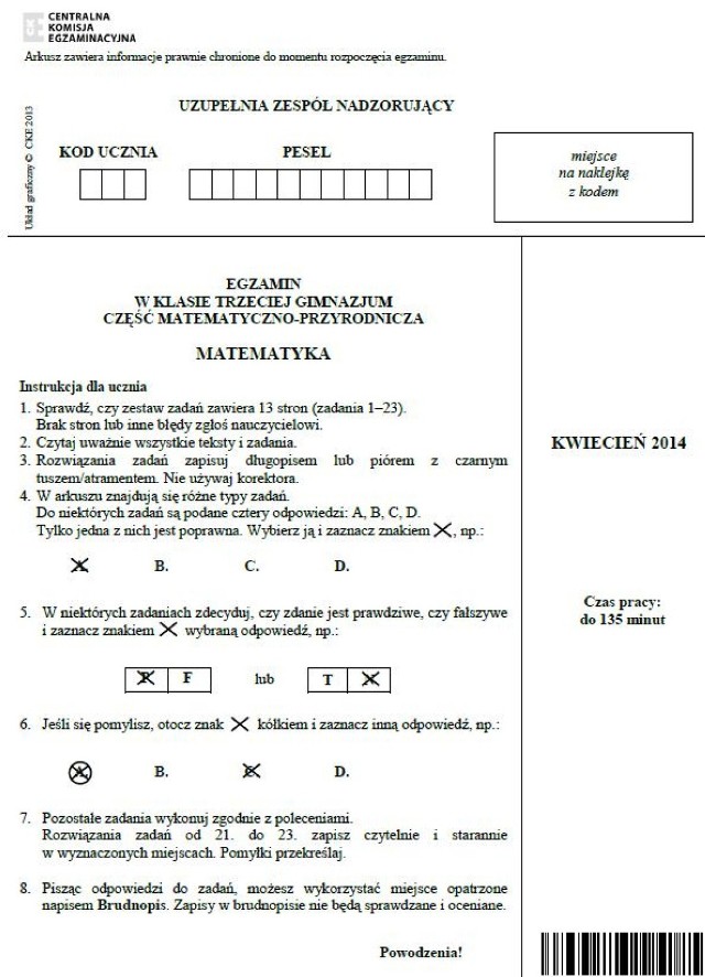 EGZAMIN, TEST gimnazjalny 2014: część przyrodnicza, matematyka [ARKUSZE,  wkrótce ODPOWIEDZI, wyniki] | małopolskie Nasze Miasto