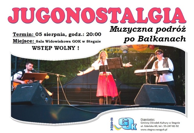 Stegna. W środę, 5 sierpnia w nadmorskim kurorcie odbędzie się koncert grupy Jugonostalgia. Wstęp na koncert jest bezpłatny.