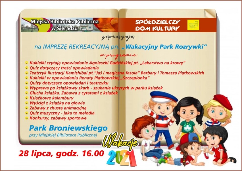 Wakacyjny festyn w Parku Broniewskiego w Sieradzu w środę 28 lipca. Zapraszają SDK i MBP. Zobacz jaka to fajna zabawa ZDJĘCIA
