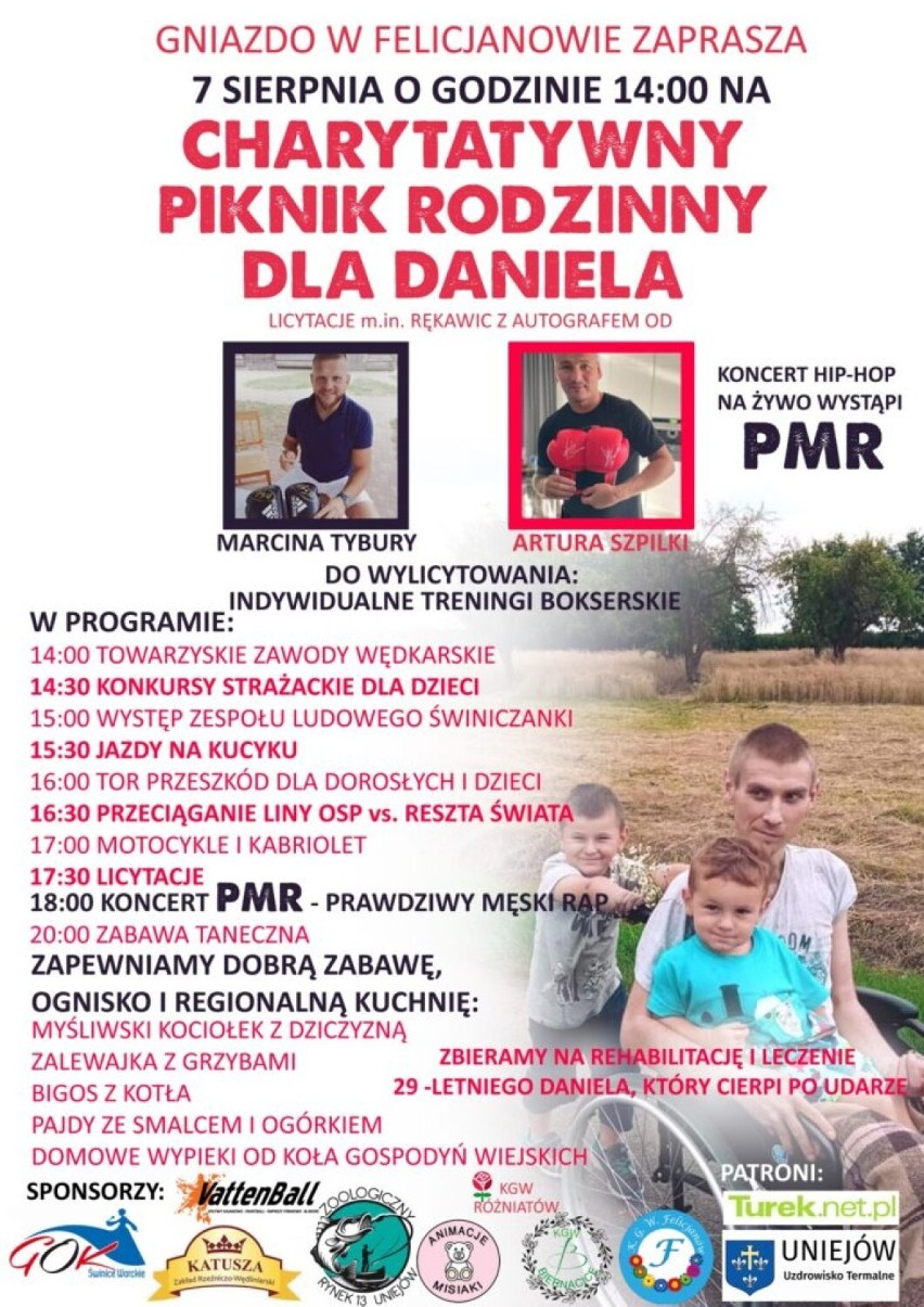 Charytatywny piknik rodzinny w Felicjanowie w gminie Uniejów w sobotę 7 sierpnia. Zabawa i pomoc dla 29-letniego Daniela
