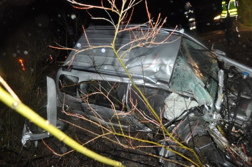 Bogatka: Samochód uderzył w drzewo i dachował