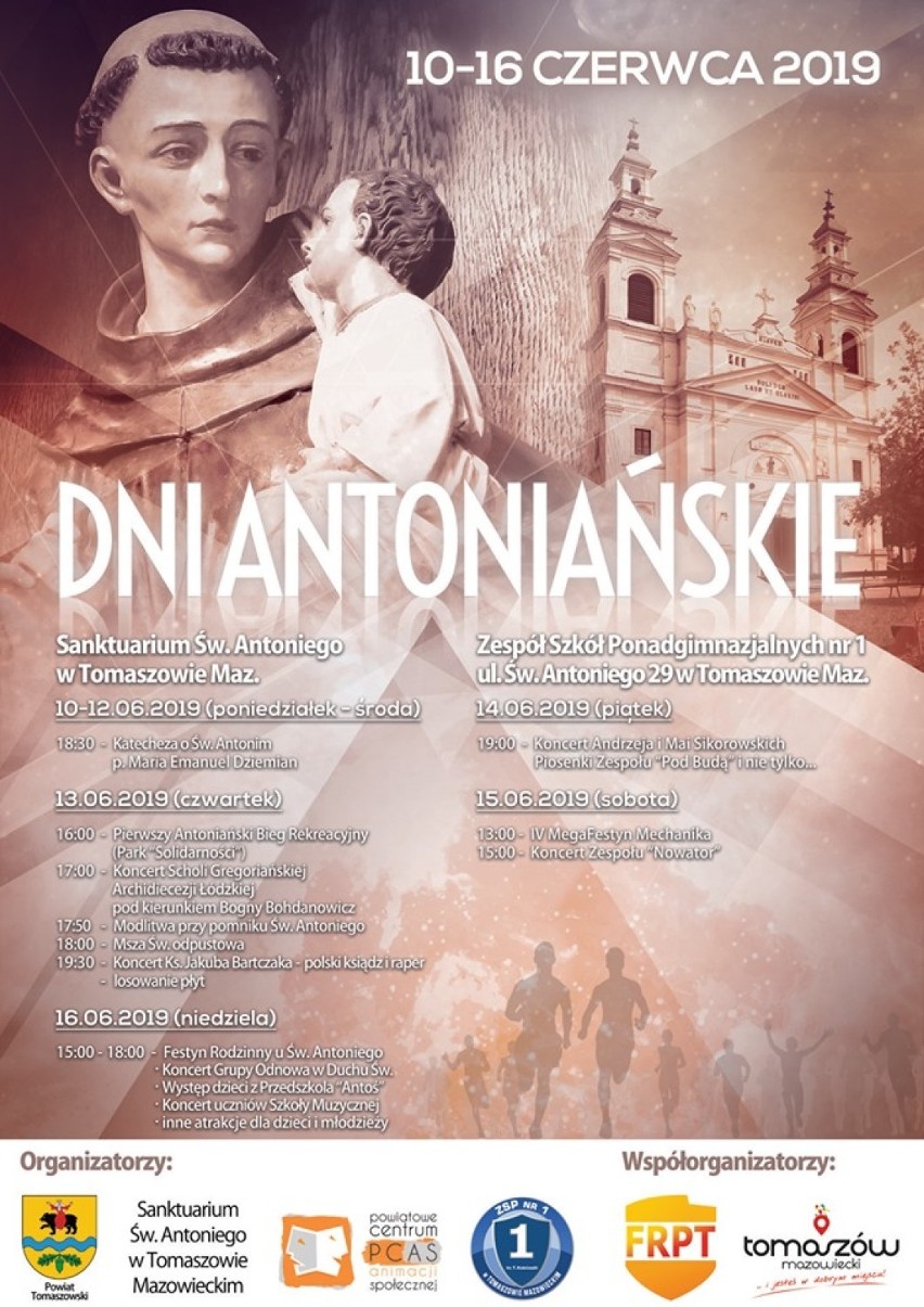 Dni Antoniańskie 2019 w Tomaszowie Maz. Koncerty, odpust i bieg [PLAKATY]