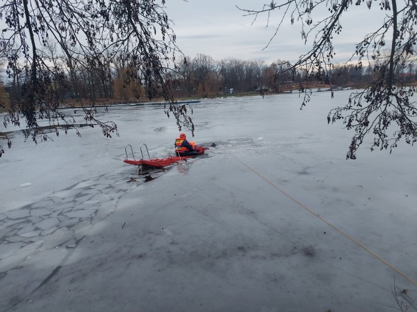 Strażacy z powiatu ratowali osobę pod którą zarwał się lód. Na szczęście to tylko ćwiczenia