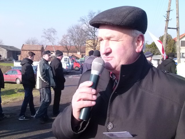 Andrzej Marat podczas rolniczego protestu w Łowiczu