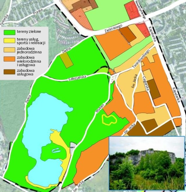 Mapa obszaru, gdzie władze miasta mogłyby nabyć tereny zielone od prywatnych właścicieli