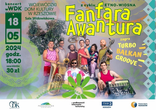 Plakat koncertu Facebook Fanfara Awantura w WDK w Rzeszowie