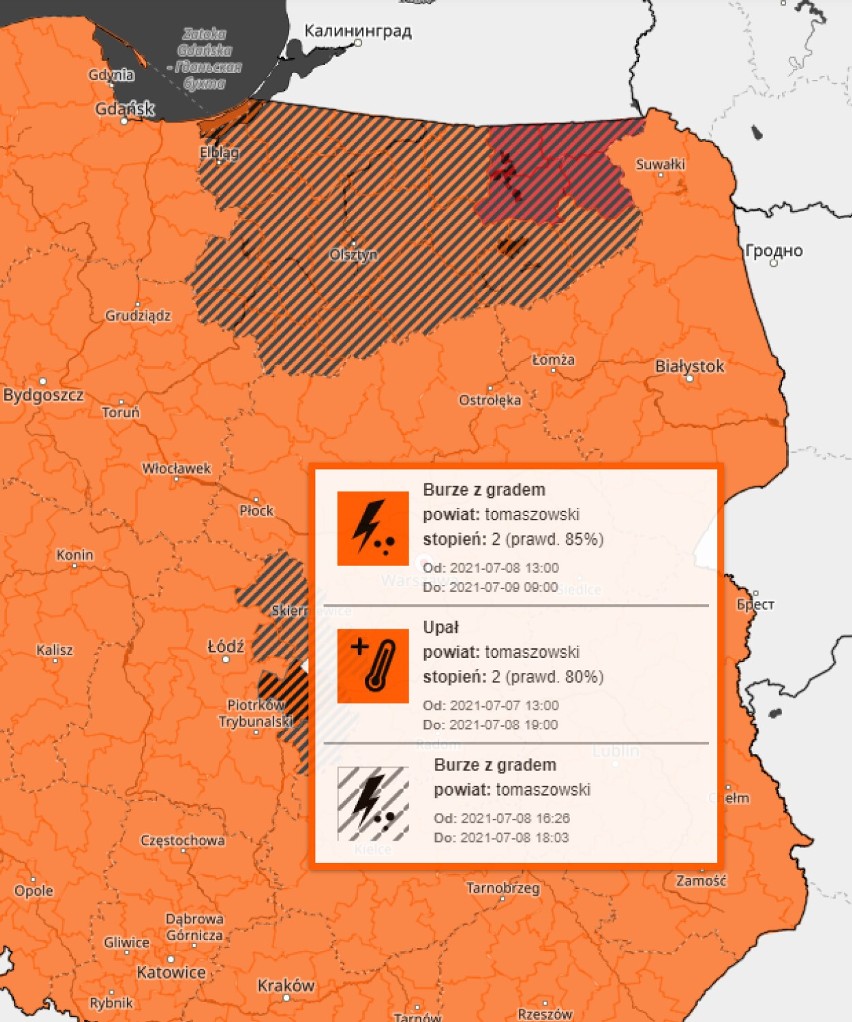 Ostrzeżenie przed burzami z gradem dla regionu, w tym powiatu tomaszowskiego i opoczyńskiego