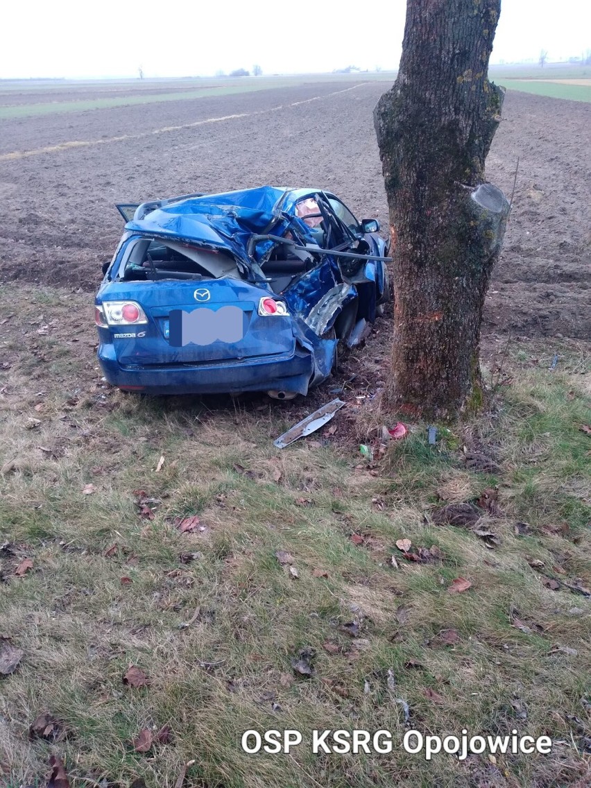 Pijany kierowca mazdy wjechał w drzewo w Łagiewnikach. trafił do szpitala