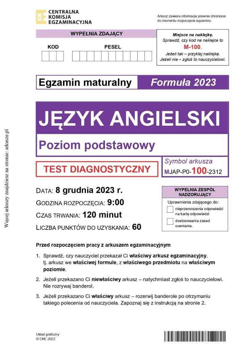 Matura próbna z angielskiego 2024  - arkusz CKE, poziom podstawowy