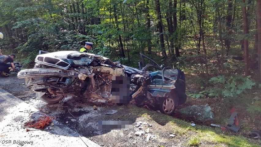 Śmiertelny wypadek w Bieruniu. Kierowca daewoo uderzył w drzewo i przekoziołkował do rowu ZDJĘCIA