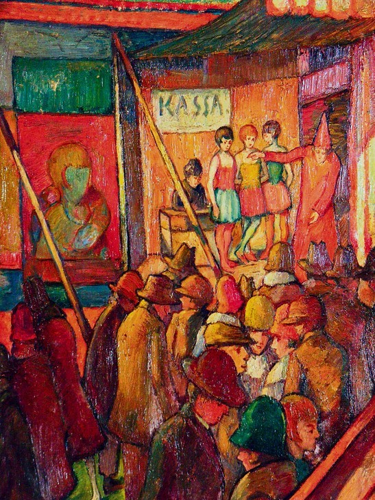Julius Grauman "Jarmarczna buda", olej na płótnie 1928