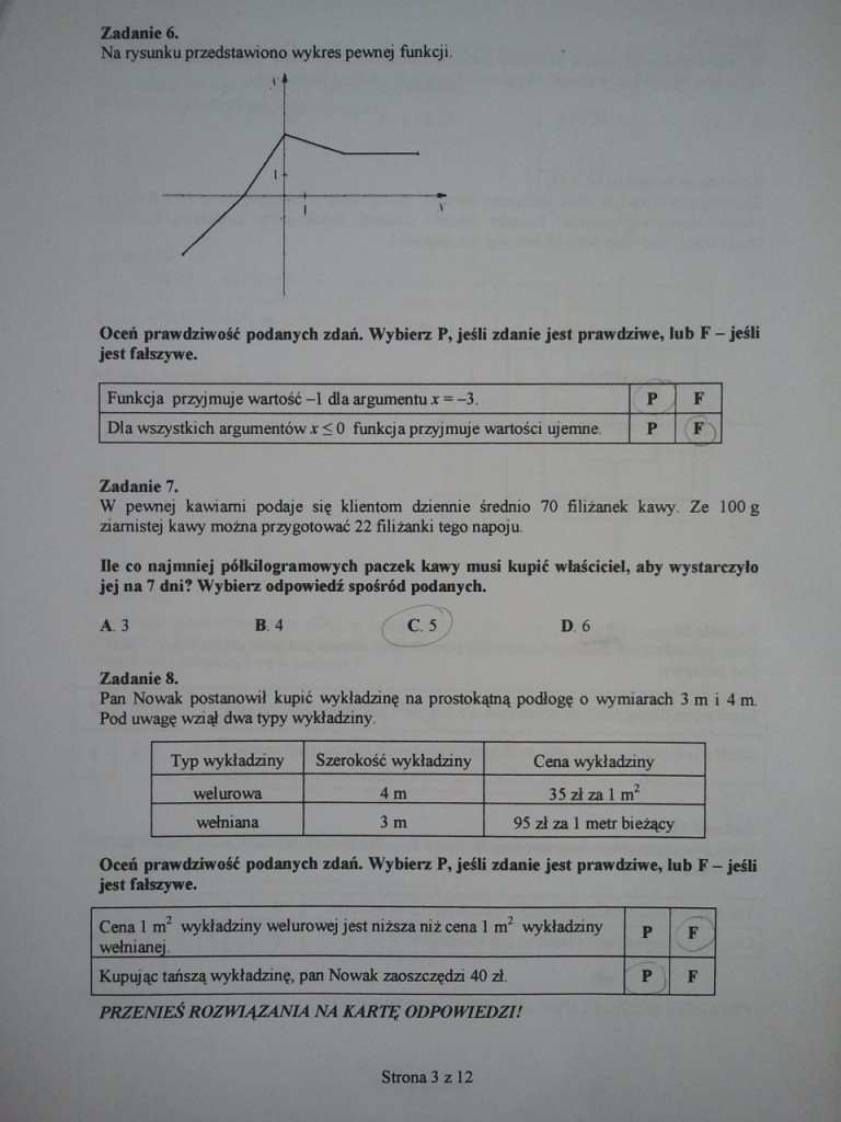 Zadanie 6
Funkcja przyjmuje wartość –1 dla argumentu x = –3....