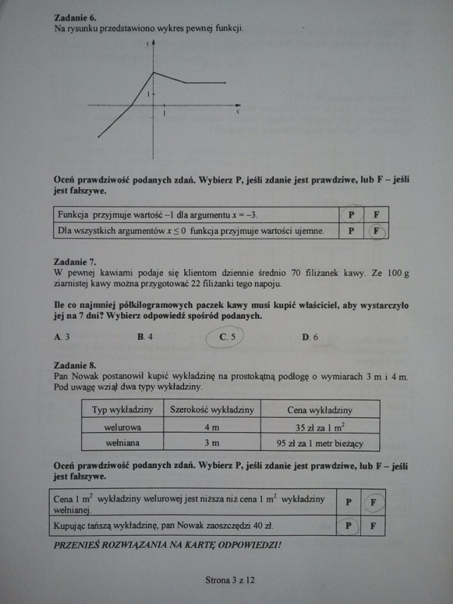 Próbny egzamin gimnazjalny 2012/2013: matematyka. [ODPOWIEDZI DO TESTU!] |  Kraków Nasze Miasto