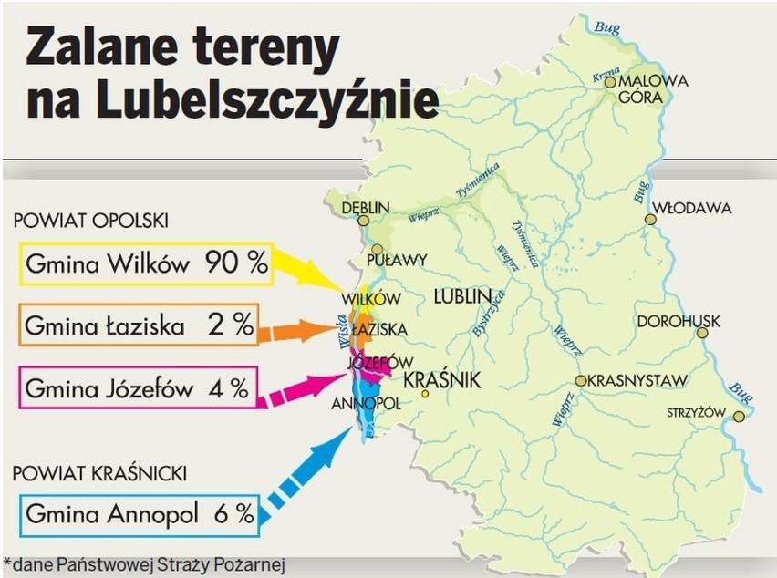 Zalane tereny na Lubelszczyźnie - pełna mapa w zakładce...